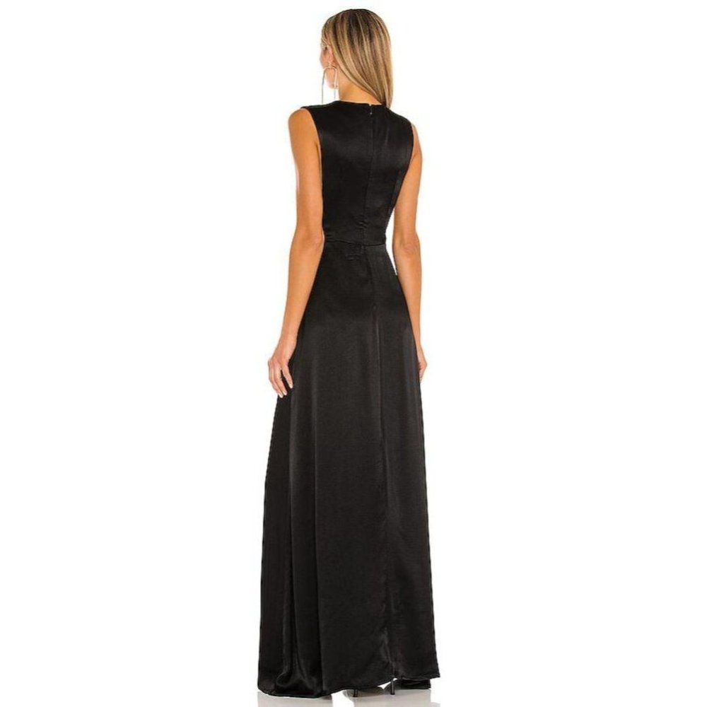 Sau Lee Genevie Black Satin Sleeveless V-Neck Maxi Gown New - Picture 3 of 15